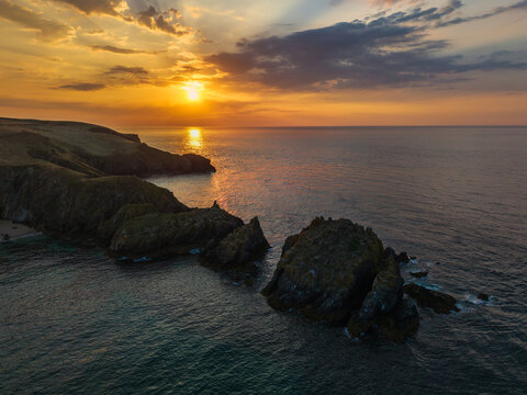 Stunning beautiful Summer sunset over Trevose Head in Cornwall England