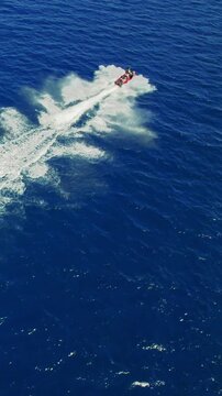 Aerial View Jet Ski Fast Ride Blue Sea Greece