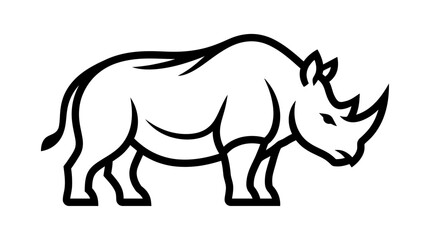 Fototapeta premium Stylized Rhinoceros Line Art Illustration. Strong Rhino Side View Outline, Black and White Graphic Design Element for Wildlife Concepts.