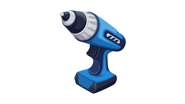 A detailed vector illustration of a modern blue cordless power drill with grey accents and a battery base