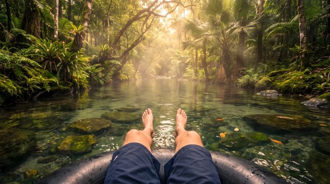 Relaxing View Of Tropical River From First Person Perspective