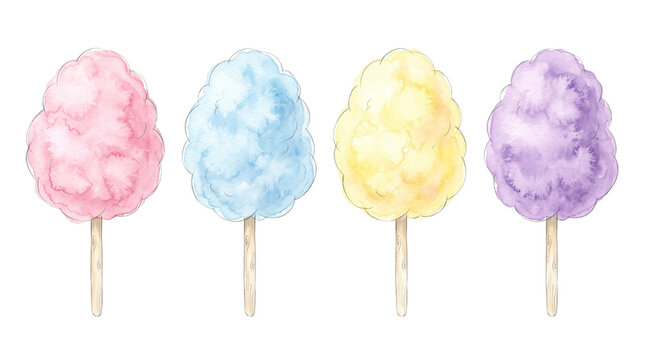 Pastel watercolor cotton candy clipart set for carnival theme design