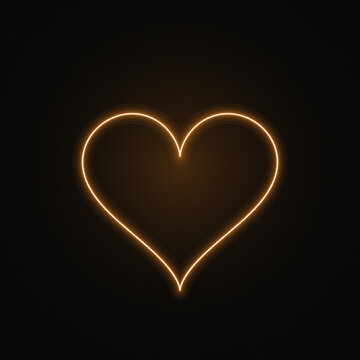 Heart Glowing Neon Sign Icon on Dark Background, Orange