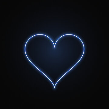 Heart Glowing Neon Sign Icon on Dark Background, Blue