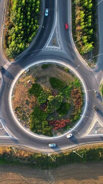Aerial View Roundabout Traffic at Sunset in Athens Greece