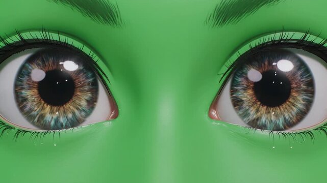 Green Face Expressive Eyes Blinking and Opening with Cinematic Motion