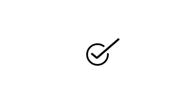 Check mark symbol animation. Animation of check mark icon. Approve and confirm sign. Correct symbol in motion graphic. Transparent background with alpha channel