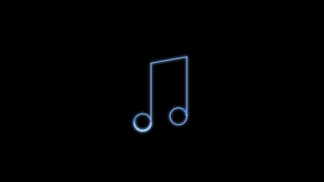 Music Note Neon Sign Icon Light Sweep, Seamless Loop, Blue Alpha 4K