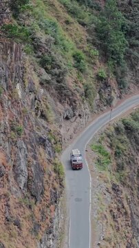 Vertical Aerial View of Winding Mountain Road in Pangi Valley, Himachal Pradesh