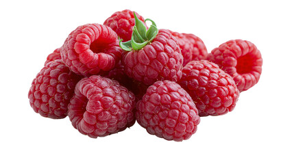 Heap of fresh ripe red raspberries with green leaves © Lysander