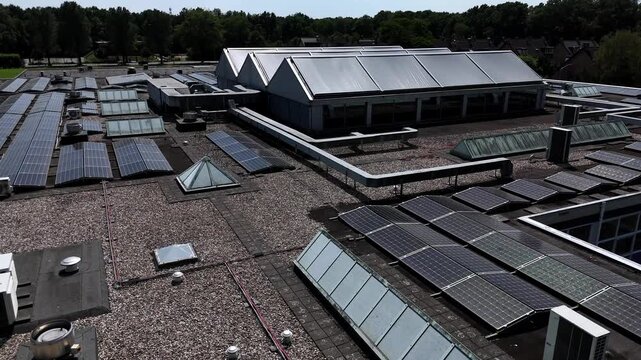 Aerial Drone View of RSG Slingerbos School Campus in Harderwijk During Summer Vacation low altitude flyover