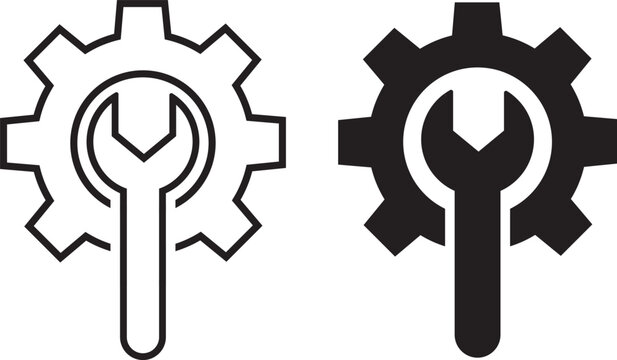 Service Tools Icon Set &ndash; Wrench, Screwdriver, Gears and Repair Equipment Line Vector Icons