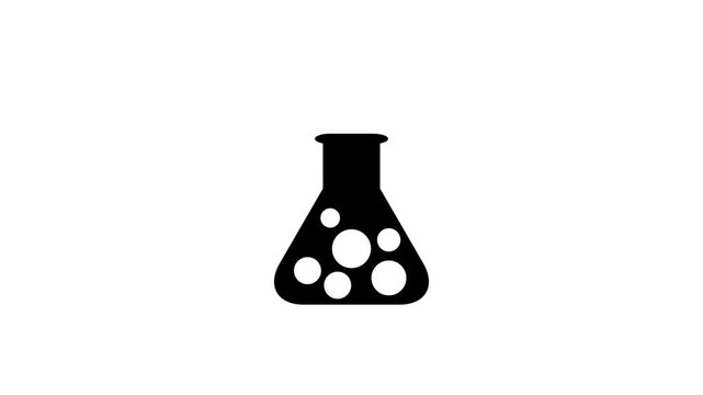 Black chemical flask icon with bubbles inside for science and laboratory design projects