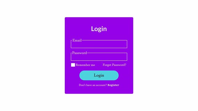 Modern Login Screen UI Animation on Transparent Background, login interface with Email and password, 4K Alpha Channel	