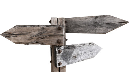 Weathered wooden directional signpost with three arrows © Lysander