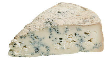 Obraz premium Wedge of blue cheese with mold veins and rind