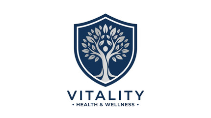 Obraz premium Vitality Health and Wellness Shield Logo with Tree of Life.