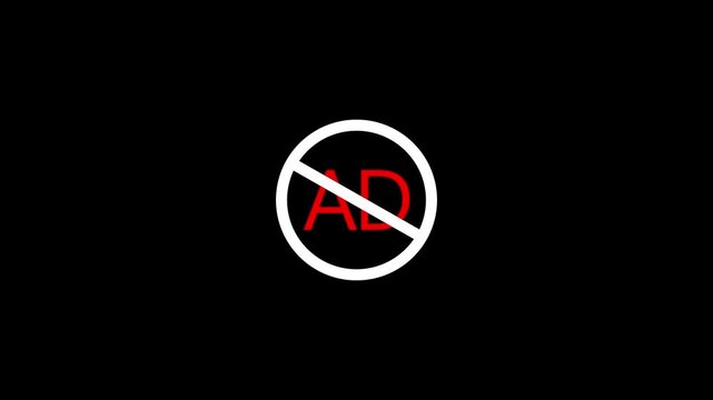No ads sign animation, ad-free concept symbol, digital marketing restriction advertisement