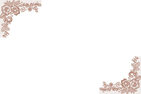 Brown floral lace corner ornament with swirls and leaves