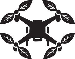 Fototapeta premium A sleek quadcopter drone encircled by stylized leaves in a balanced, futuristic, and organic-inspired composition.