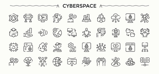 Cyberspace related icon set. Minimal icons pack. Network line icon set. Contains such icons as security, network, net, web, cyber and more. © Rubbble