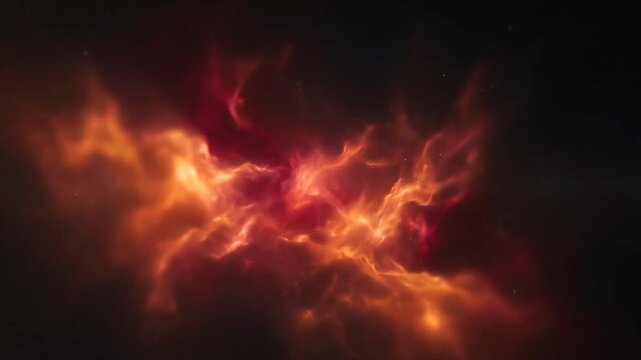 Cosmic explosion of fiery nebulae and luminous clouds in deep space visualized in a dynamic cinematic sequence