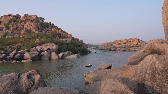Slow Motion View of the Tungabhadra River, Hampi, Karnataka, India