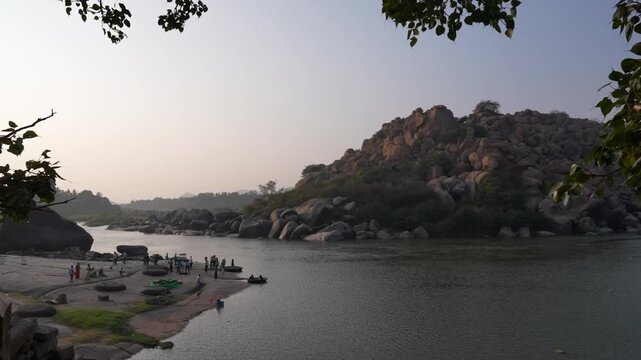 Wide View of the Tungabhadra River, Hampi, Karnataka, India