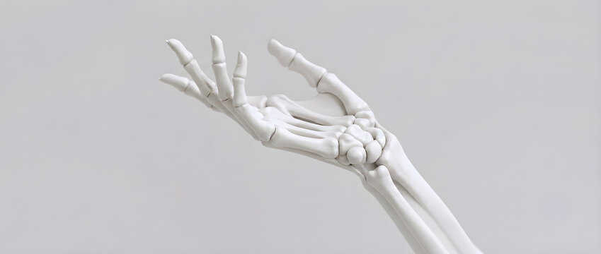 Minimalist 3D Human Skeletal Hand and Forearm Anatomy Medical Illustration on Gray Background