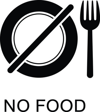 No food allowed sign with plate and fork icon prohibited restriction business monochrome