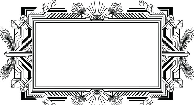 Vintage art deco ornate rectangular border frame design with geometric decorative rectangular