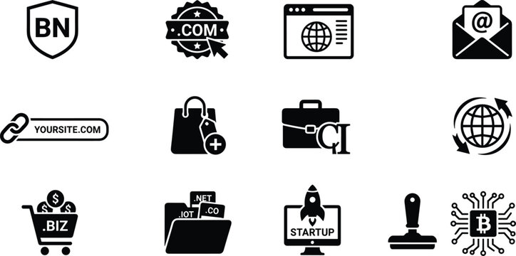 Corporate Business Website and Digital Branding Icon Set for Premium Domains, E-commerce Stores, Company Identities, and Vector Illustration Style