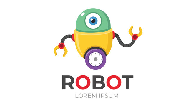 Cute Cartoon Robot Mascot Logo Flat Vector Illustration