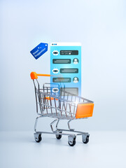 Shopping cart with digital interface showing smart recommendation suggestions for online purchases © TechnologyDesign