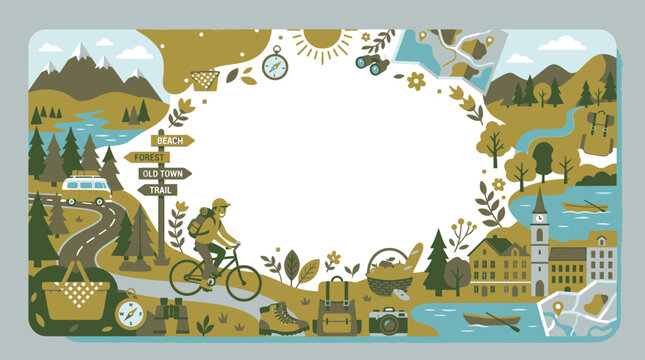 Outdoor adventure cycling and camping nature border