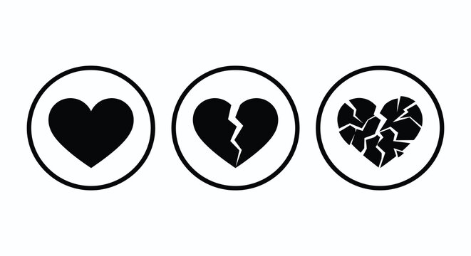 Heart Shapes In Circles Black Silhouette Icons On White Background affection anatomy