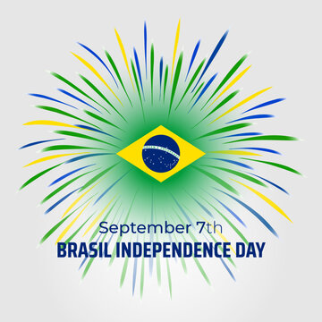 September 7, brazil independence day, brazilian colorful fireworks flag on white background. National holiday september 7th independence day of brazil. Greeting card. Vector illustration