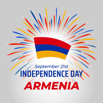 September 21, armenia independence day, armenian colorful fireworks, flag on white background. National holiday september 21st independence day of armenia. Greeting card. Vector illustration