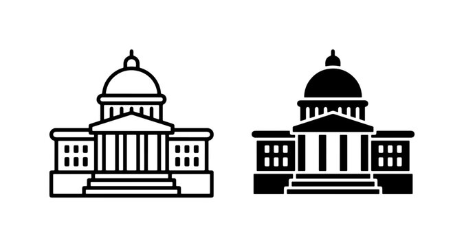 Government Building Icons, Capitol Landmark Vector Graphics, Classic Architecture Symbols