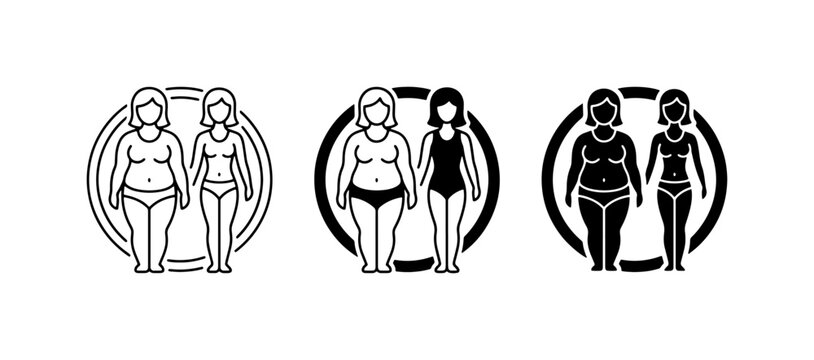 Body Transformation Icons, Weight Loss Comparison, Before After Figures, Health Icons