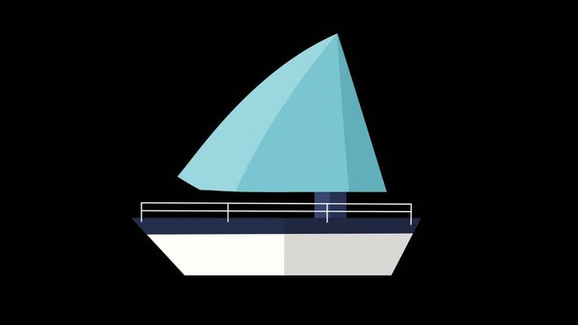 Flat design a sailboat with a transparent background, sailboat animation seen from the side with sails moving in the wind