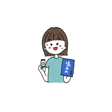 塩飴で塩分補給をする女の子のイラスト