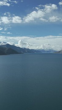 Vertical Aerial View of Pangong Lake, Ladakh, India