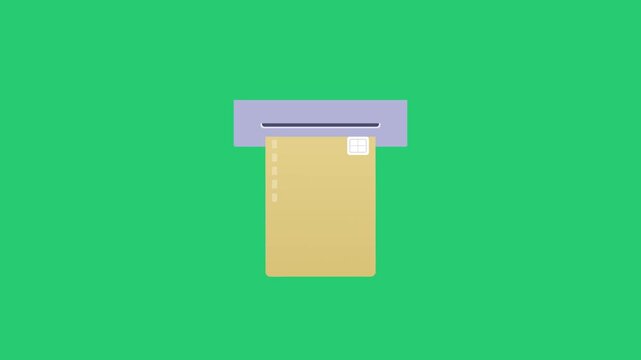 Minimalist 2D Flat Animation ATM Card Slot Transaction Green Screen Loop