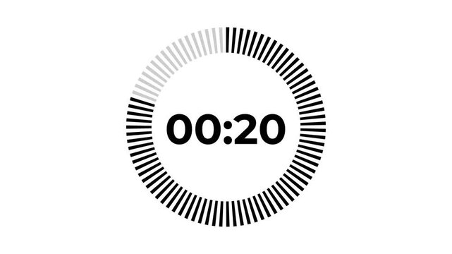 25 seconds circle countdown timer animation from 25 to 0 seconds, digital countdown timer transparent background. 25 seconds countdown timer animation.