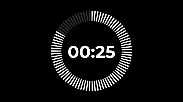 30 seconds circle countdown timer animation from 30 to 0 seconds, digital countdown timer transparent background. 30 seconds countdown timer animation.