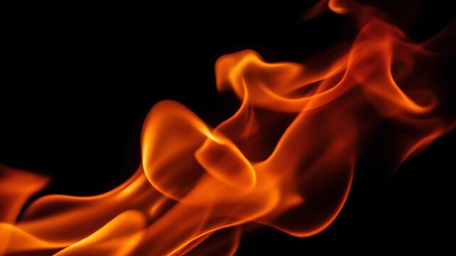 Vibrant Orange and Red Flame Patterns Dancing Against a Pitch Black Background for Artistic Energy and Power Concepts