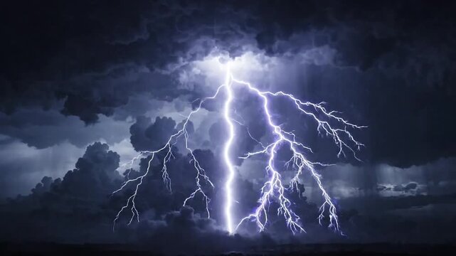 Powerful Lightning Strike in Dramatic Storm Clouds