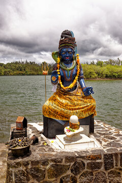 Seated Lord Shiva Statue and Lingam Altar at Ganga Talao, Mauritius