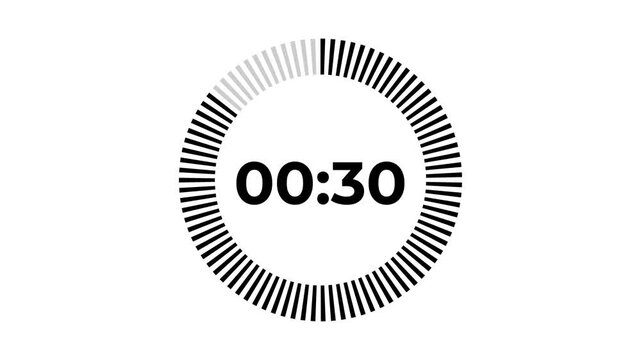 35 seconds circle countdown timer animation from 35 to 0 seconds, digital countdown timer transparent background. 35 seconds countdown timer animation.